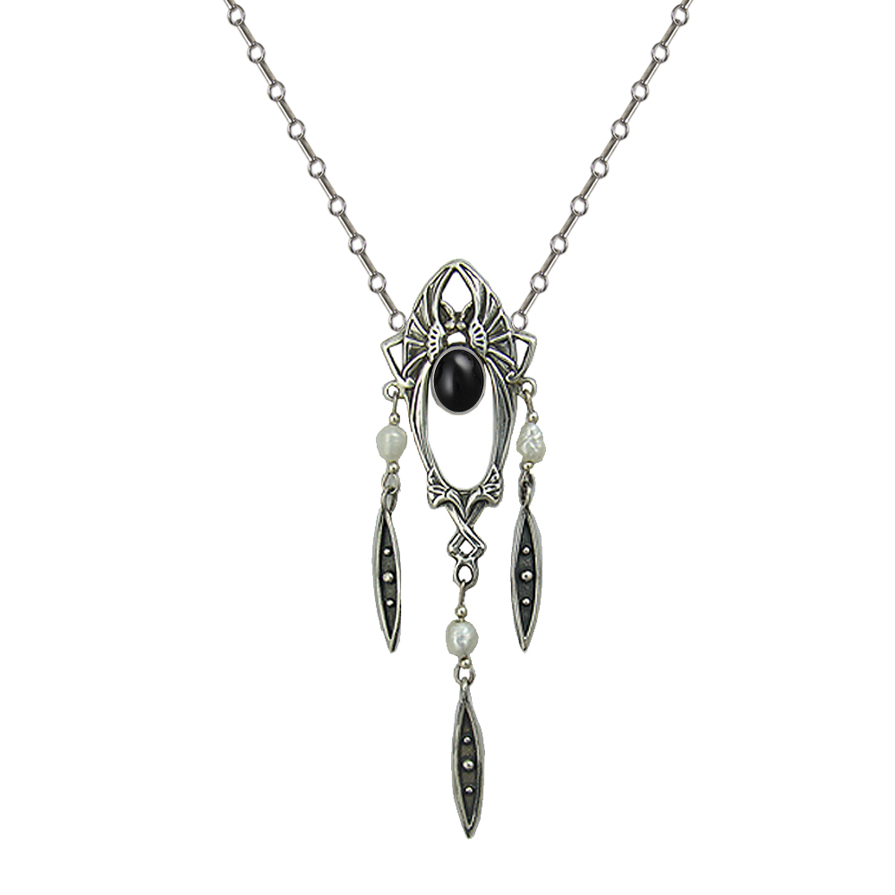 Sterling Silver Victorian Necklace With Black Onyx